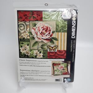 Dimensions Classic Impressions Rose Butterfly Needlepoint Kit 20063 14"x14" open